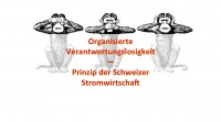 Titelbild: Organisierte Verantwortungslosigkeit. Prinzip der Schweizer Stromwirtschaft. Drei weise Affen.